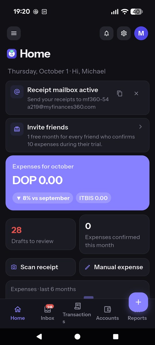 MyFinances360 home screen